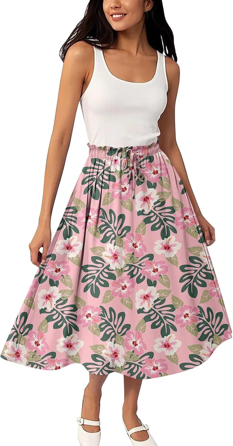 Long Floral Skirt for Women High Waist A-Line Flowy Maxi Skirt Summer Beach
