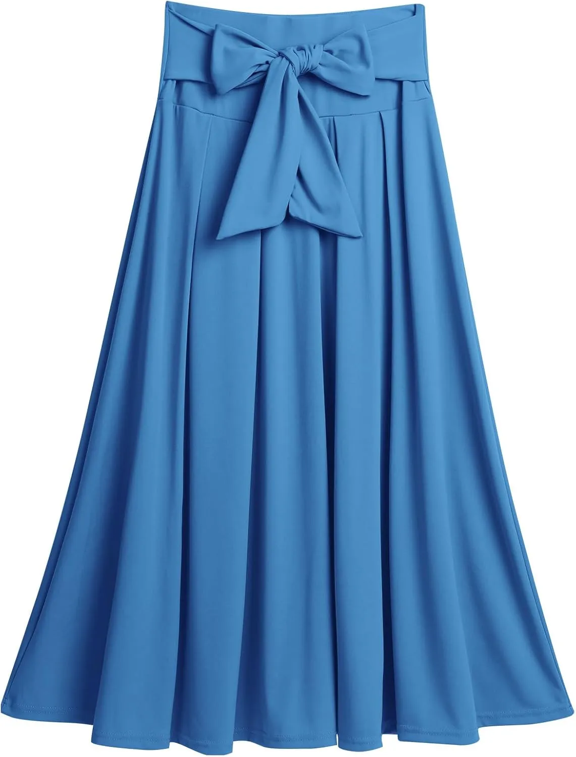Long Maxi Skirts for Women High Waist Tie Front Flowy A-Line Casual Skirt Pleated Elegant Swing Skirt Elastic