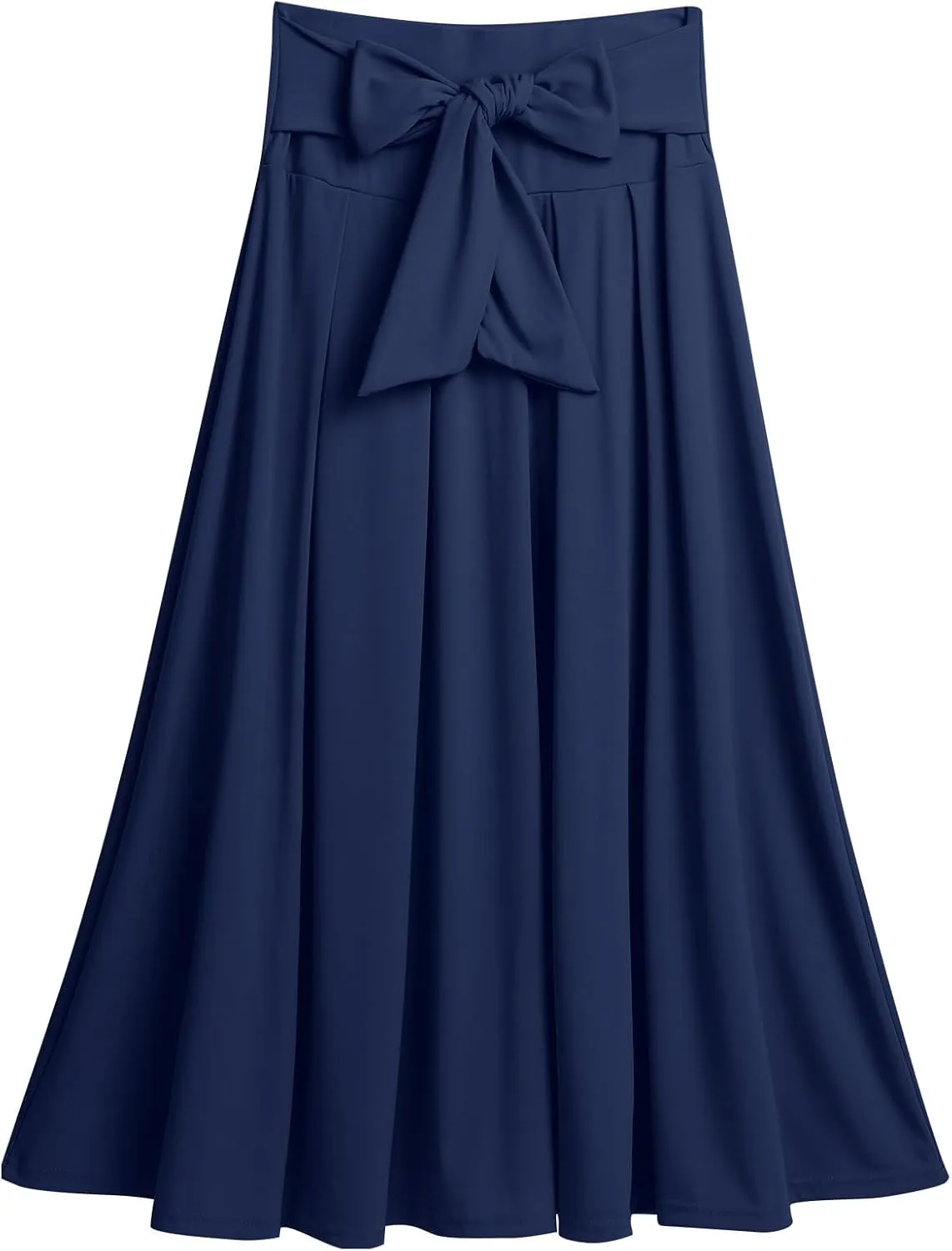 Long Maxi Skirts for Women High Waist Tie Front Flowy A-Line Casual Skirt Pleated Elegant Swing Skirt Elastic