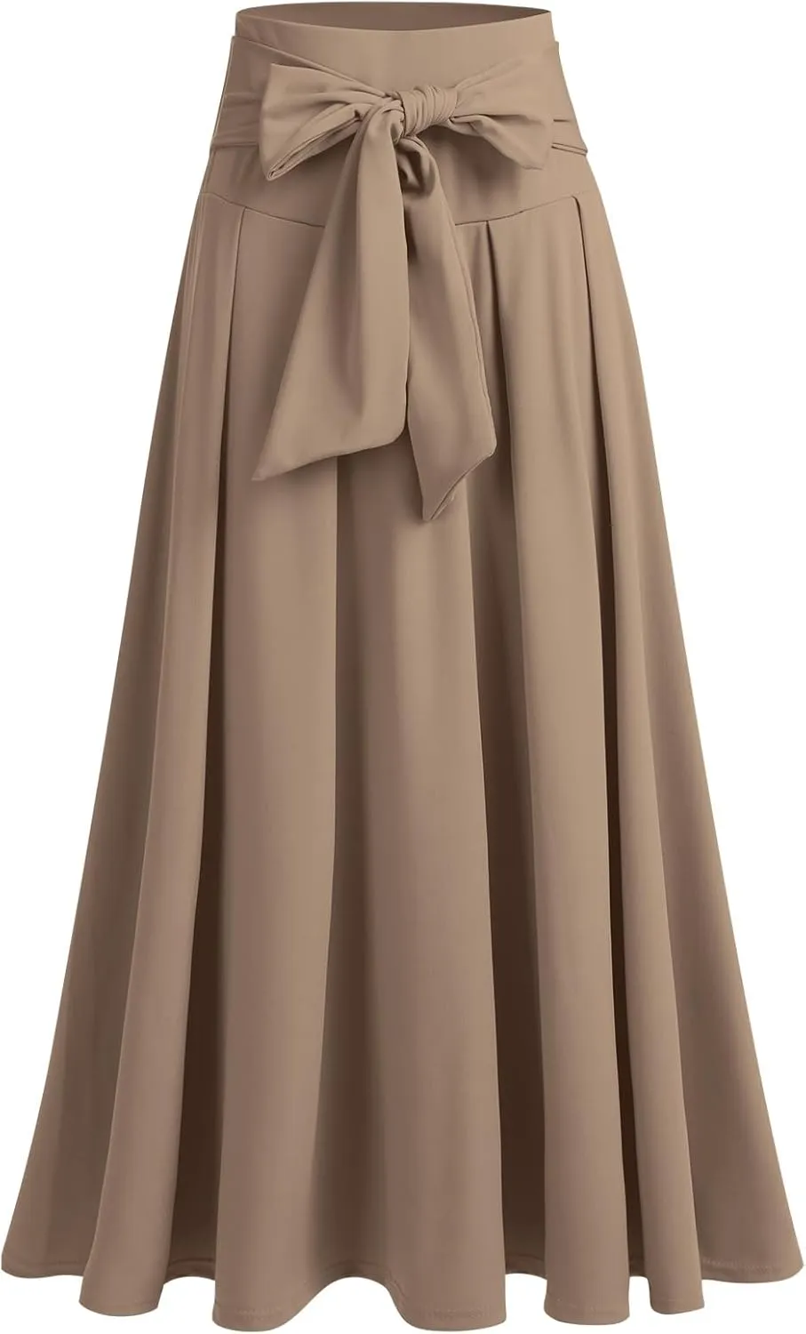 Long Maxi Skirts for Women High Waist Tie Front Flowy A-Line Casual Skirt Pleated Elegant Swing Skirt Elastic