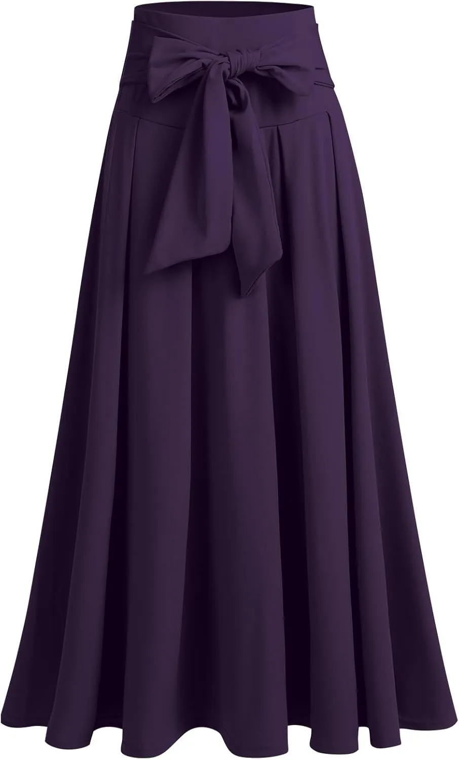 Long Maxi Skirts for Women High Waist Tie Front Flowy A-Line Casual Skirt Pleated Elegant Swing Skirt Elastic