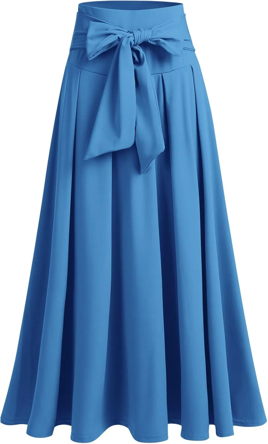 Long Maxi Skirts for Women High Waist Tie Front Flowy A-Line Casual Skirt Pleated Elegant Swing Skirt Elastic