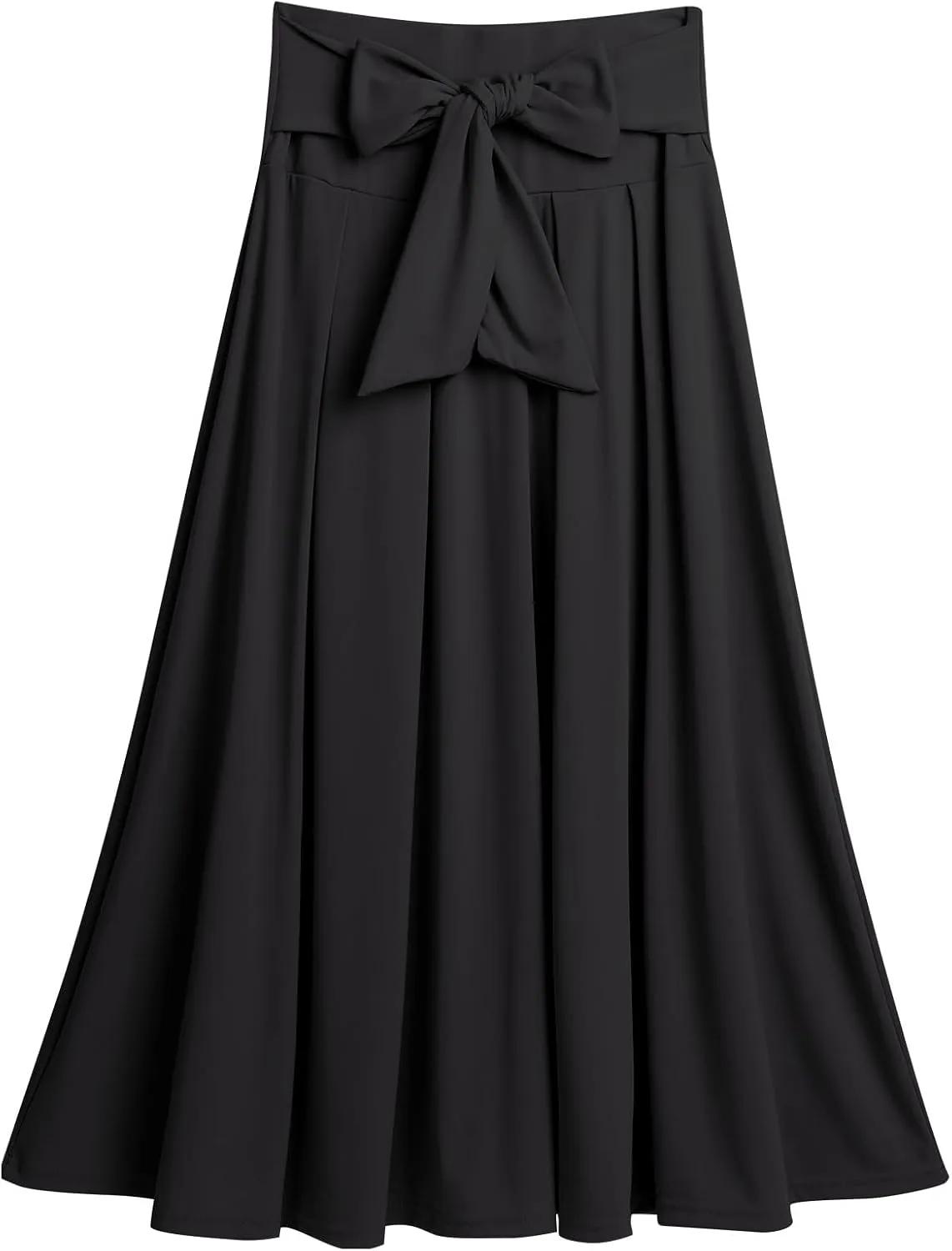 Long Maxi Skirts for Women High Waist Tie Front Flowy A-Line Casual Skirt Pleated Elegant Swing Skirt Elastic
