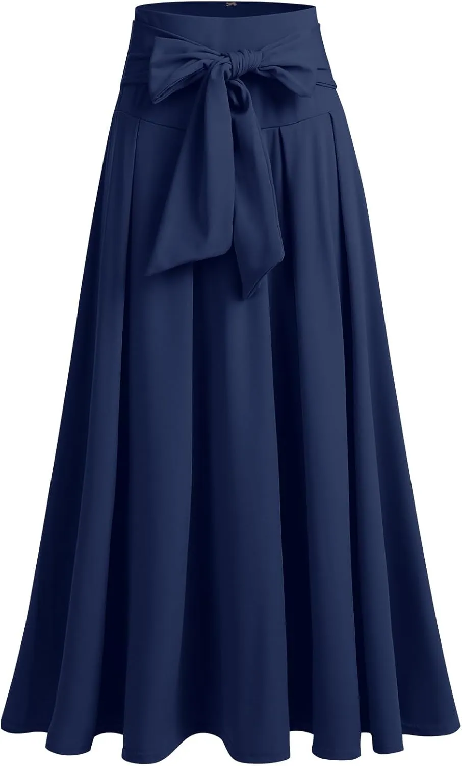 Long Maxi Skirts for Women High Waist Tie Front Flowy A-Line Casual Skirt Pleated Elegant Swing Skirt Elastic