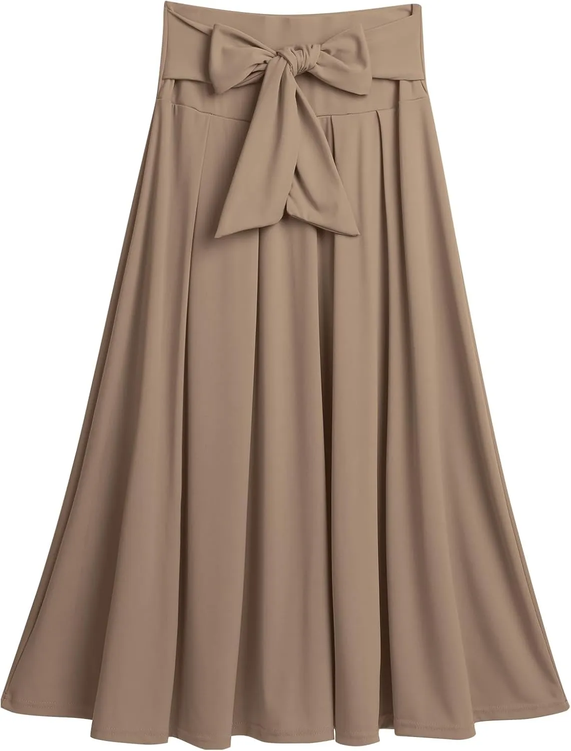 Long Maxi Skirts for Women High Waist Tie Front Flowy A-Line Casual Skirt Pleated Elegant Swing Skirt Elastic