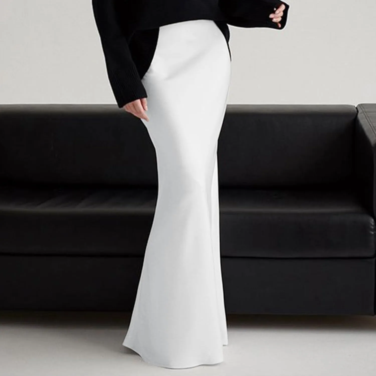 Long Pencil Skirts for Women Spring Silk Satin Maxi Skirt Strenchy Elegant Bodycon Fishtail Skirts for Cocktail Party Holiday
