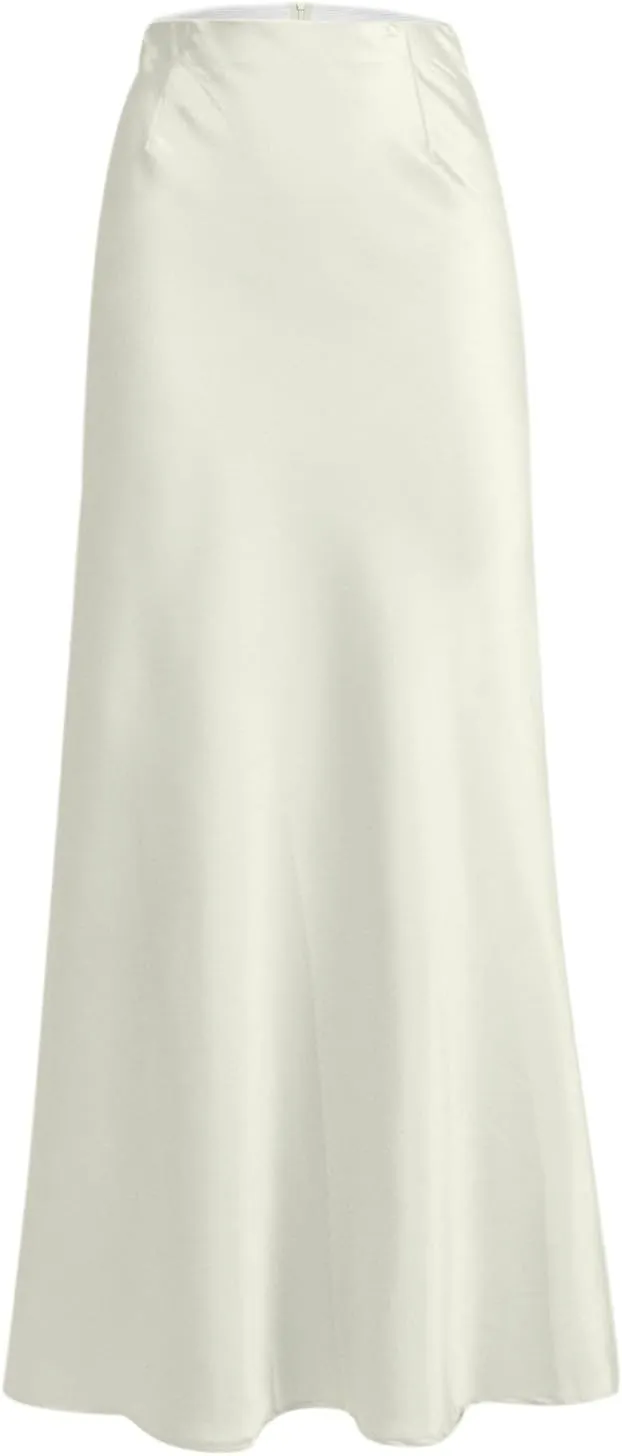 Long Pencil Skirts for Women Spring Silk Satin Maxi Skirt Strenchy Elegant Bodycon Fishtail Skirts for Cocktail Party Holiday
