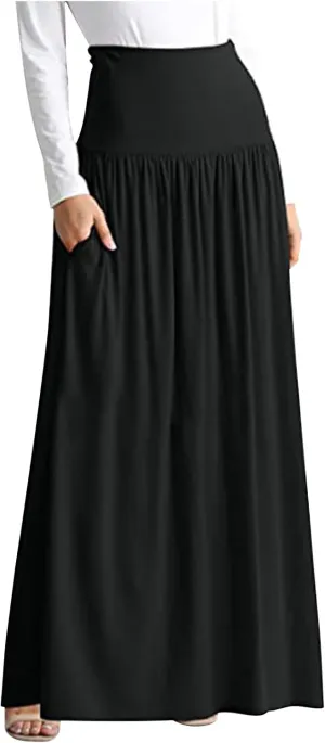 Long Skirt for Women Casual Maxi Skirt Plus Size Midi Skirt Flowy Swing Skirts High Waisted Lounge Skirt Ankle Length