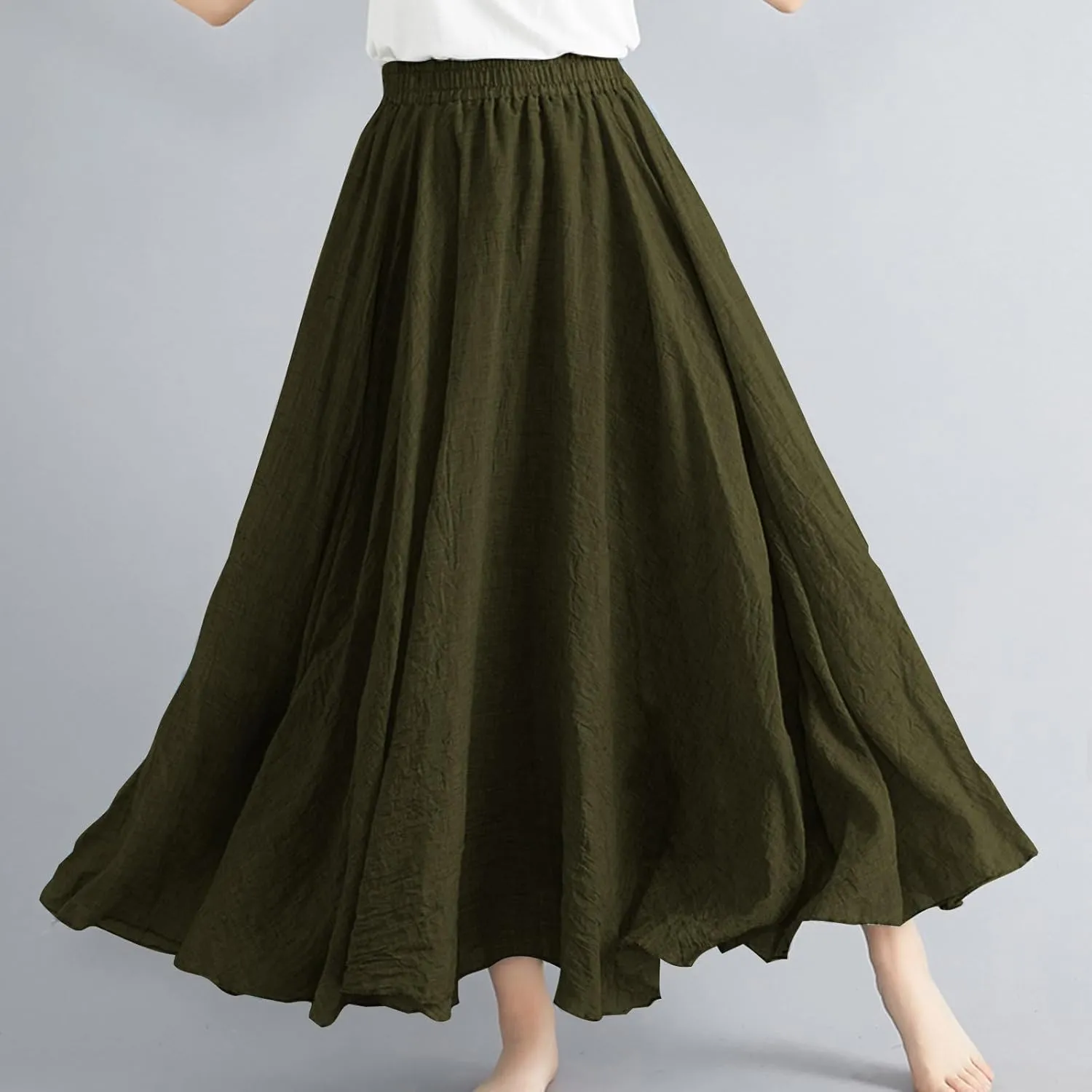 Long Skirts for Women Summer High Waist Beach Skirt Solid Color Western Boho Casual Skirt Flowy Quick Dry Skirt