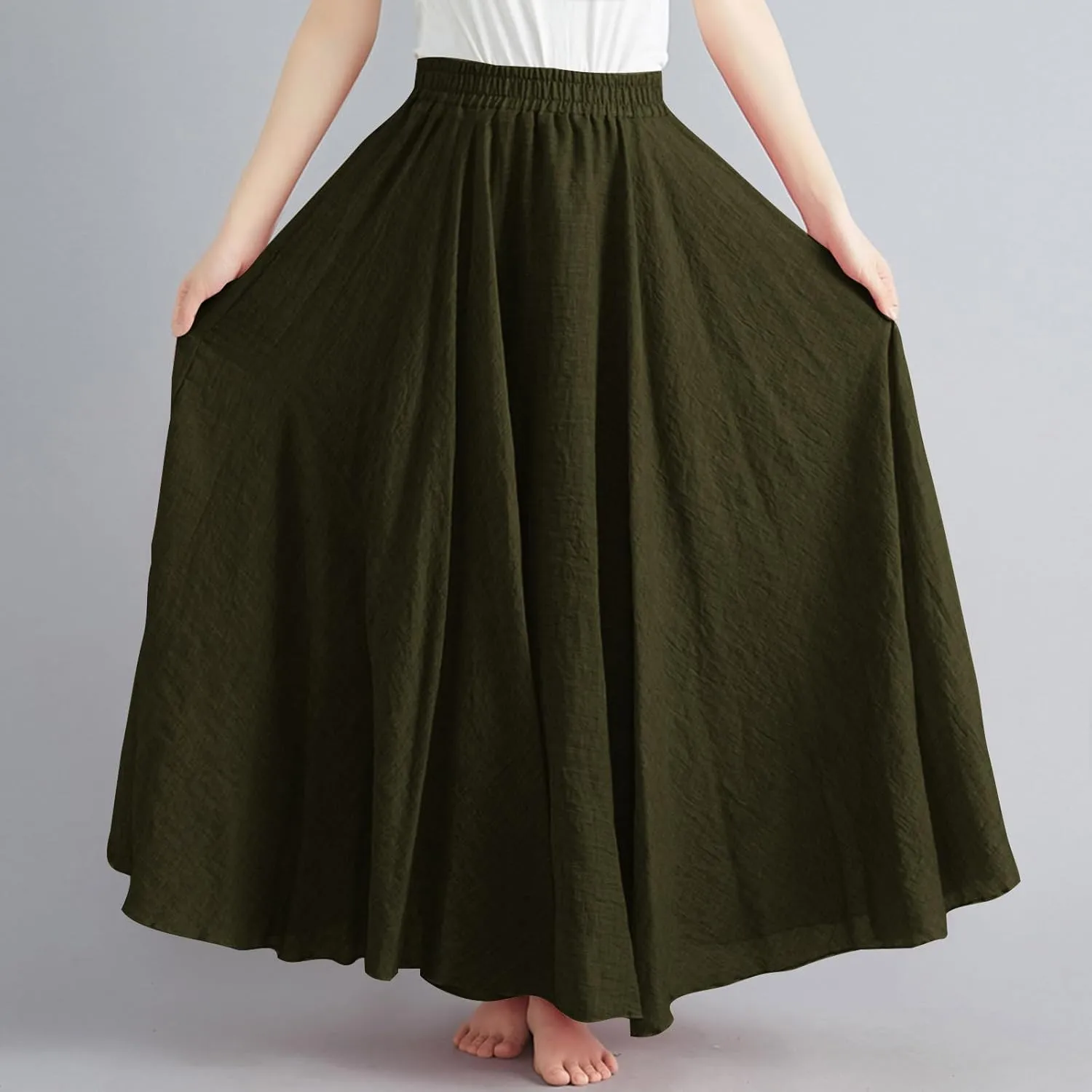 Long Skirts for Women Summer High Waist Beach Skirt Solid Color Western Boho Casual Skirt Flowy Quick Dry Skirt