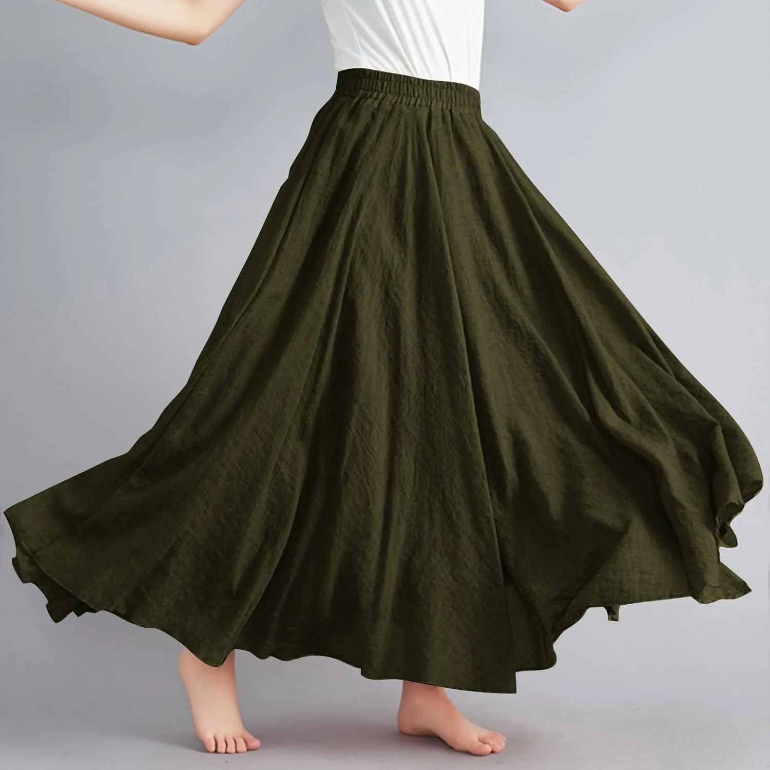 Long Skirts for Women Summer High Waist Beach Skirt Solid Color Western Boho Casual Skirt Flowy Quick Dry Skirt