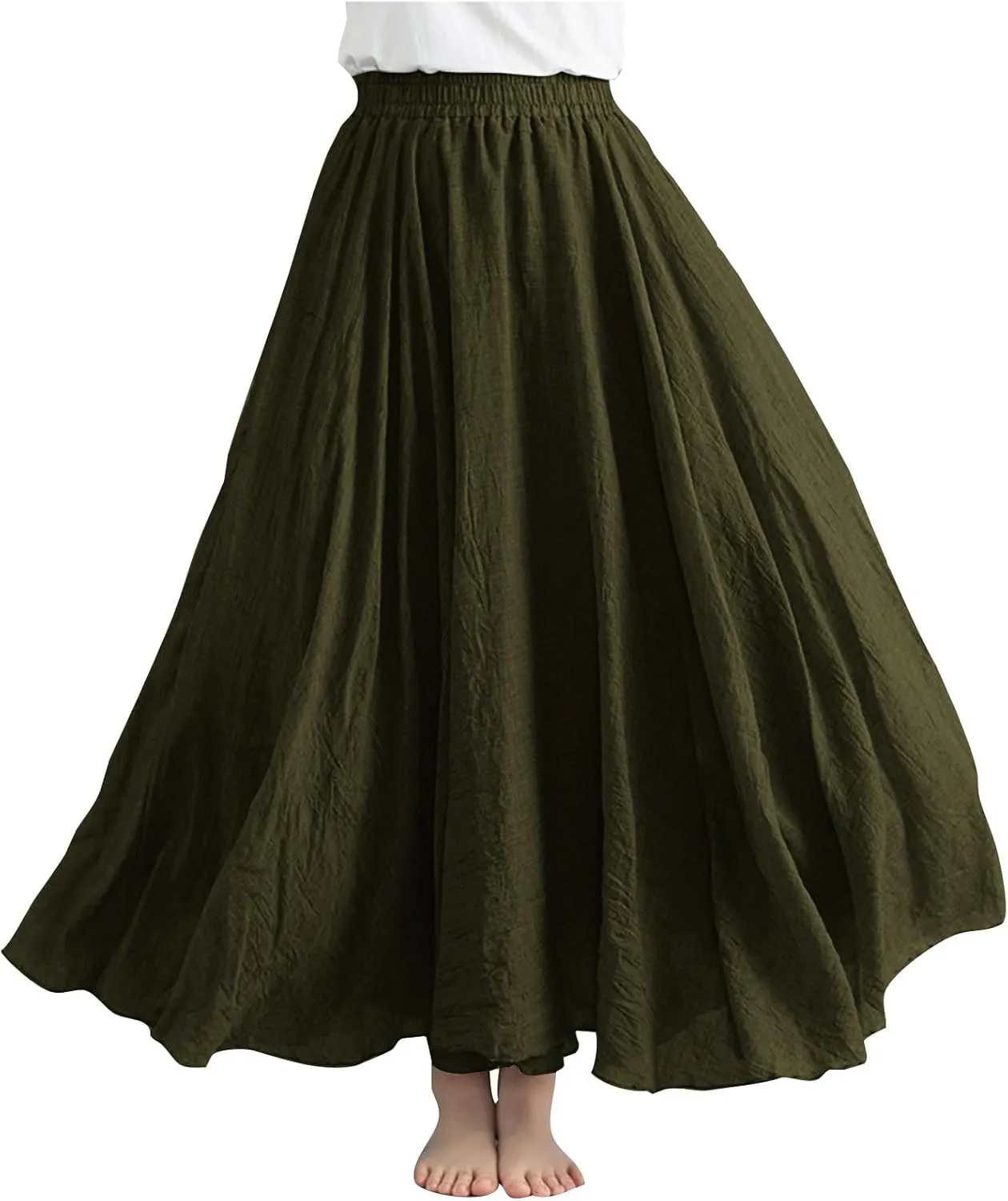 Long Skirts for Women Summer High Waist Beach Skirt Solid Color Western Boho Casual Skirt Flowy Quick Dry Skirt