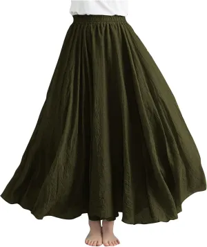 Long Skirts for Women Summer High Waist Beach Skirt Solid Color Western Boho Casual Skirt Flowy Quick Dry Skirt