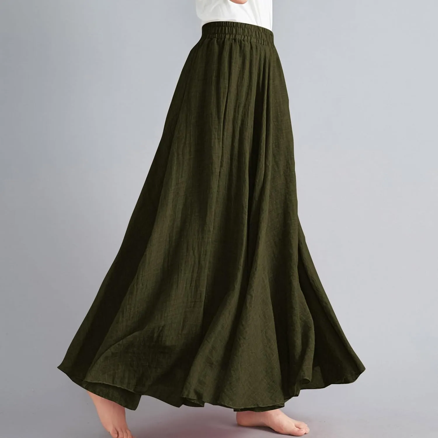 Long Skirts for Women Summer High Waist Beach Skirt Solid Color Western Boho Casual Skirt Flowy Quick Dry Skirt
