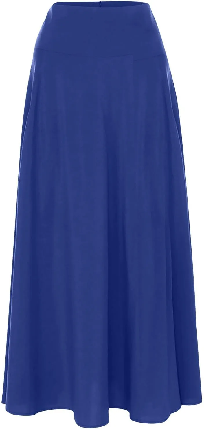 Long Skirts for Women Summer Vintage High Waist Maxi Skirt with Slit Casual Flowy Beach Wrap Skirt with Belt Pockets