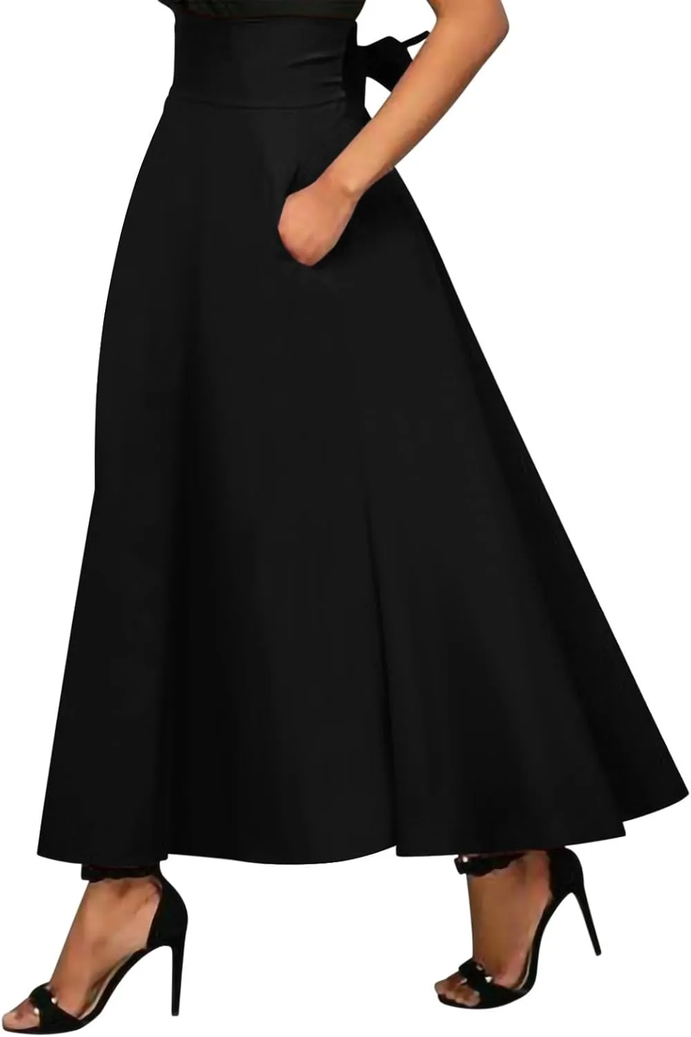 Long Skirts for Women Summer Vintage High Waist Maxi Skirt with Slit Casual Flowy Beach Wrap Skirt with Belt Pockets
