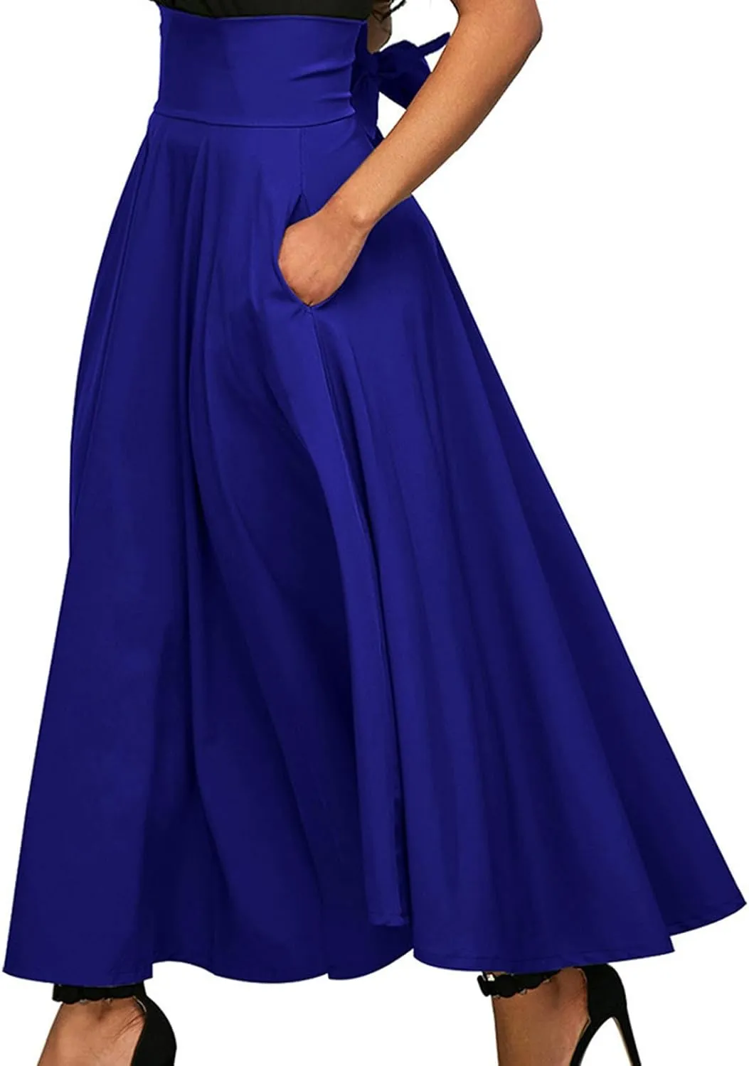 Long Skirts for Women Summer Vintage High Waist Maxi Skirt with Slit Casual Flowy Beach Wrap Skirt with Belt Pockets