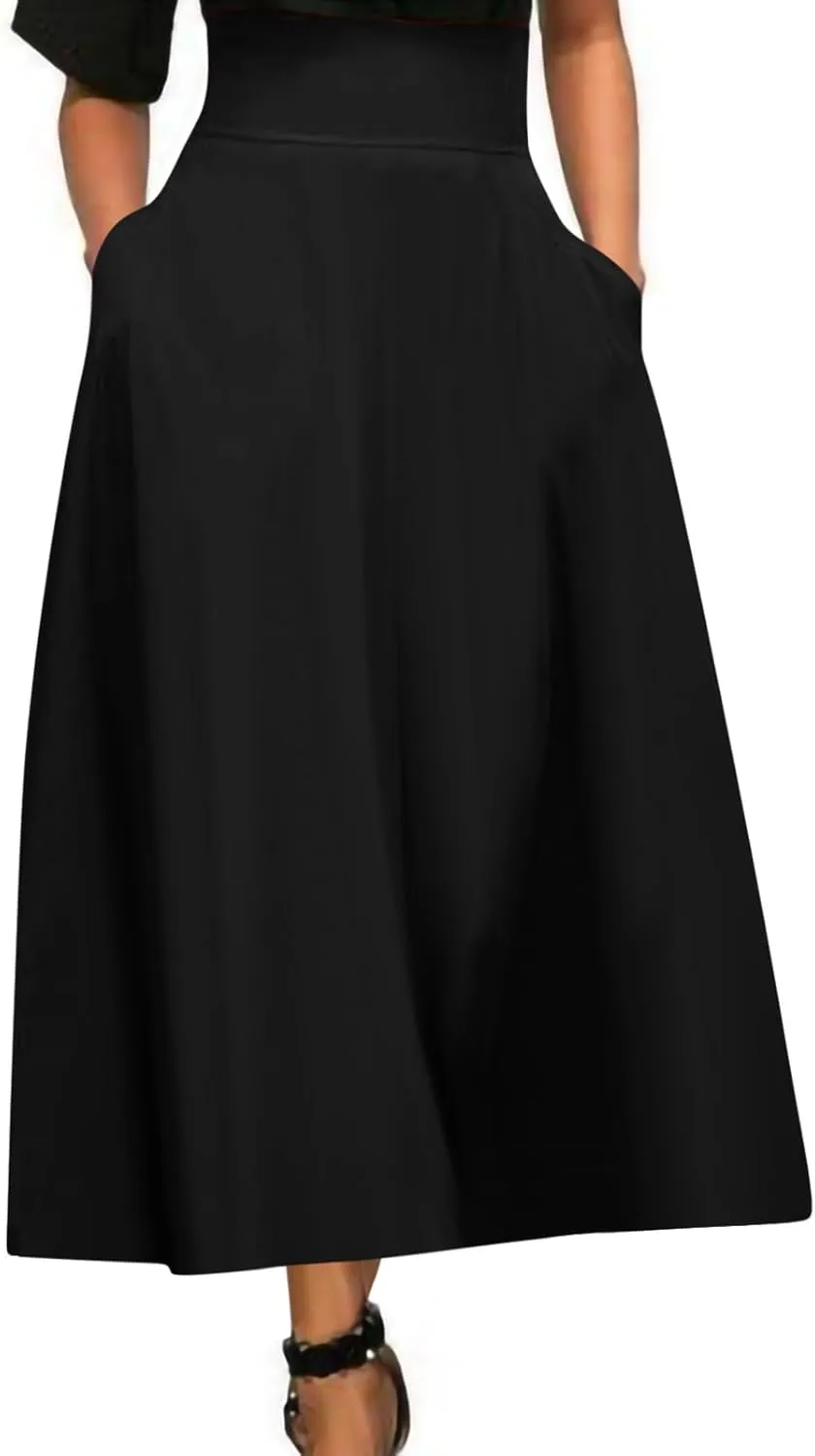 Long Skirts for Women Summer Vintage High Waist Maxi Skirt with Slit Casual Flowy Beach Wrap Skirt with Belt Pockets