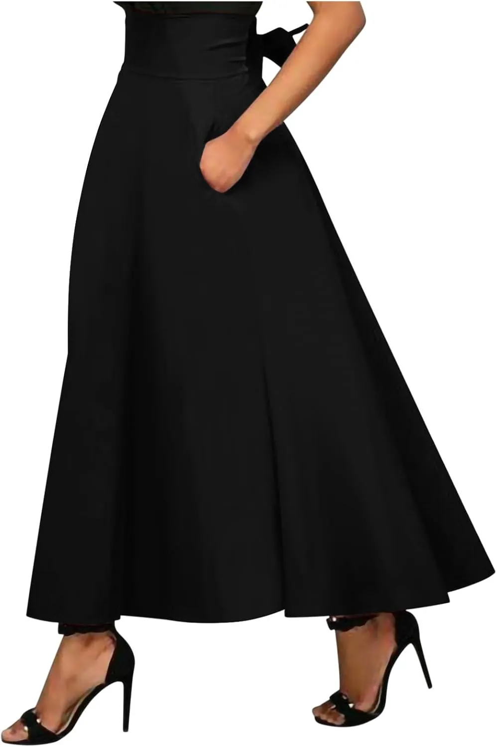 Long Skirts for Women Summer Vintage High Waist Maxi Skirt with Slit Casual Flowy Beach Wrap Skirt with Belt Pockets