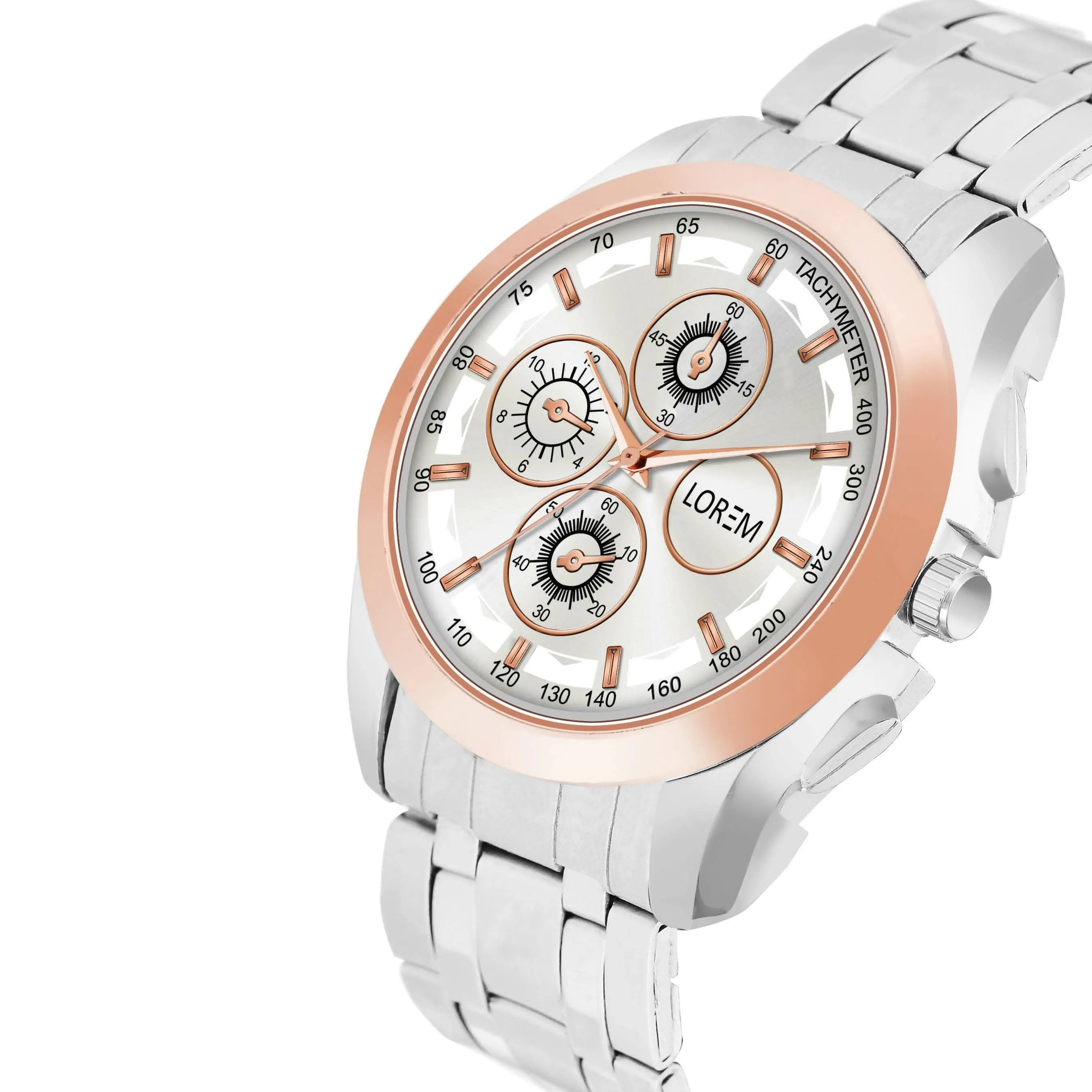 LOREM Silver & RoseGold Dummy Chronograph Metal Analog Watch For Men LR115