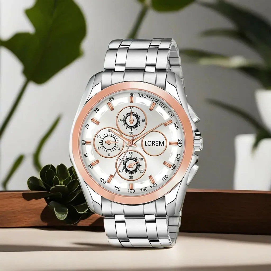 LOREM Silver & RoseGold Dummy Chronograph Metal Analog Watch For Men LR115