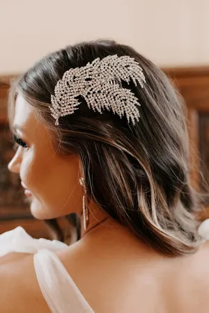Lovingly Yours Rhinestone Leaf Hair Comb Piece (Silver)