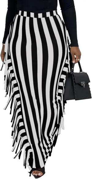 Lrady Women's Elastic Waist Slim Bodycon Side Tassels Long Maxi Pencil Skirts