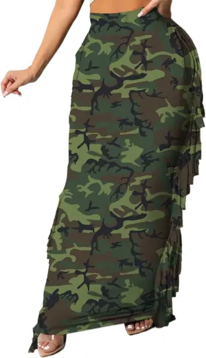 Lrady Women's Elastic Waist Slim Bodycon Side Tassels Long Maxi Pencil Skirts