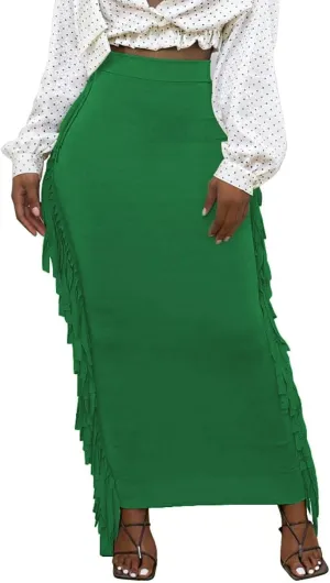 Lrady Women's Elastic Waist Slim Bodycon Side Tassels Long Maxi Pencil Skirts