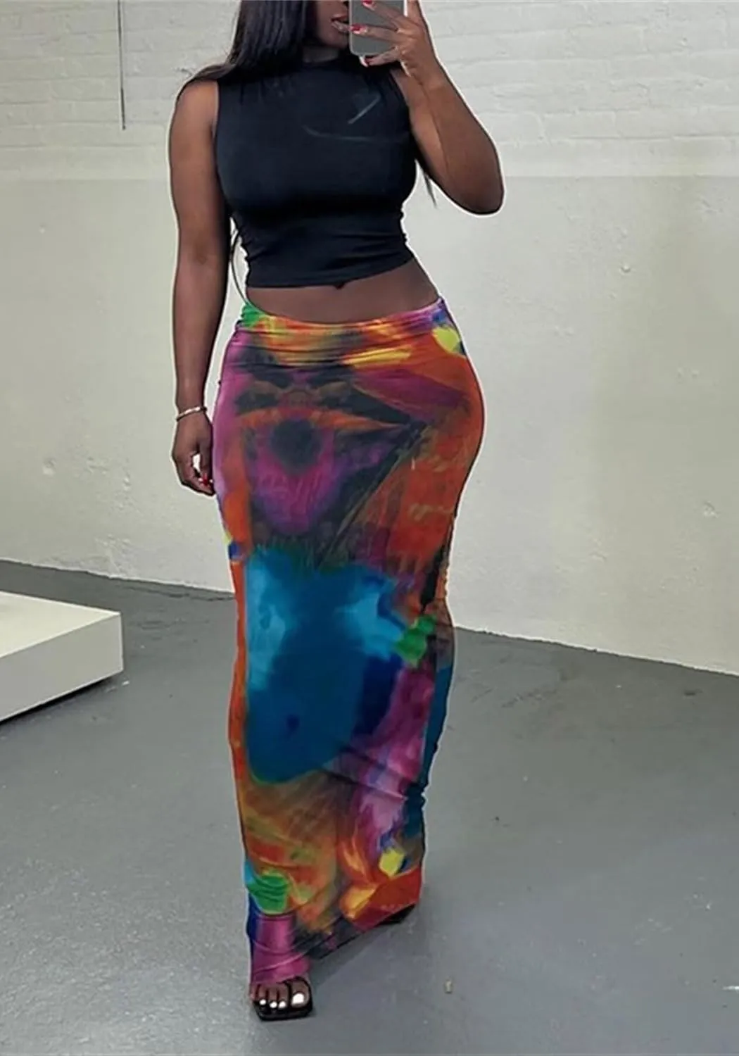 LROSEY Spring Skirts for Women 2025 Trendy Summer Stretch Satin High Waisted Long Floral Print Bodycon Maxi Skirt