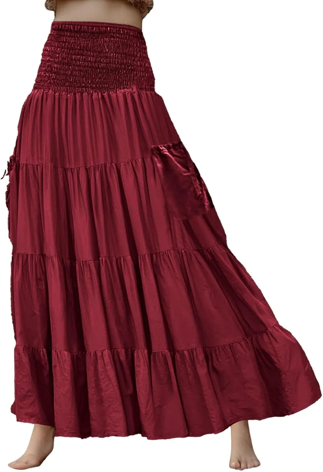 Maxi Dresses for Women Elastic High Waisted Casual Boho Full Skirt Beach Pleated Hippie Gypsy Skirt with Pockets