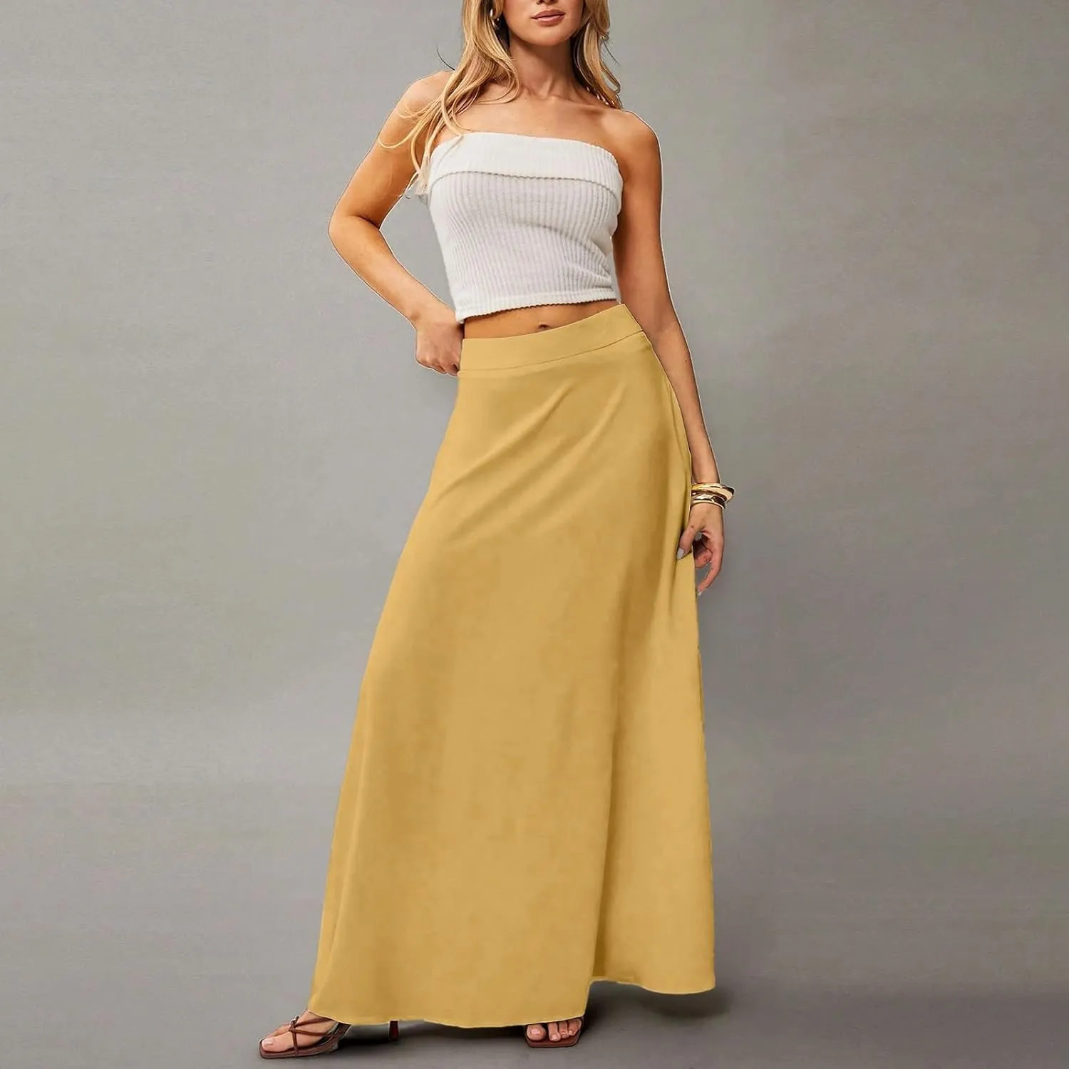 Maxi Floral Skirts for Women Trendy Summer Boho Long Flowy High Elastic Waist Skirts Skorts with Pockets A Line Skirt