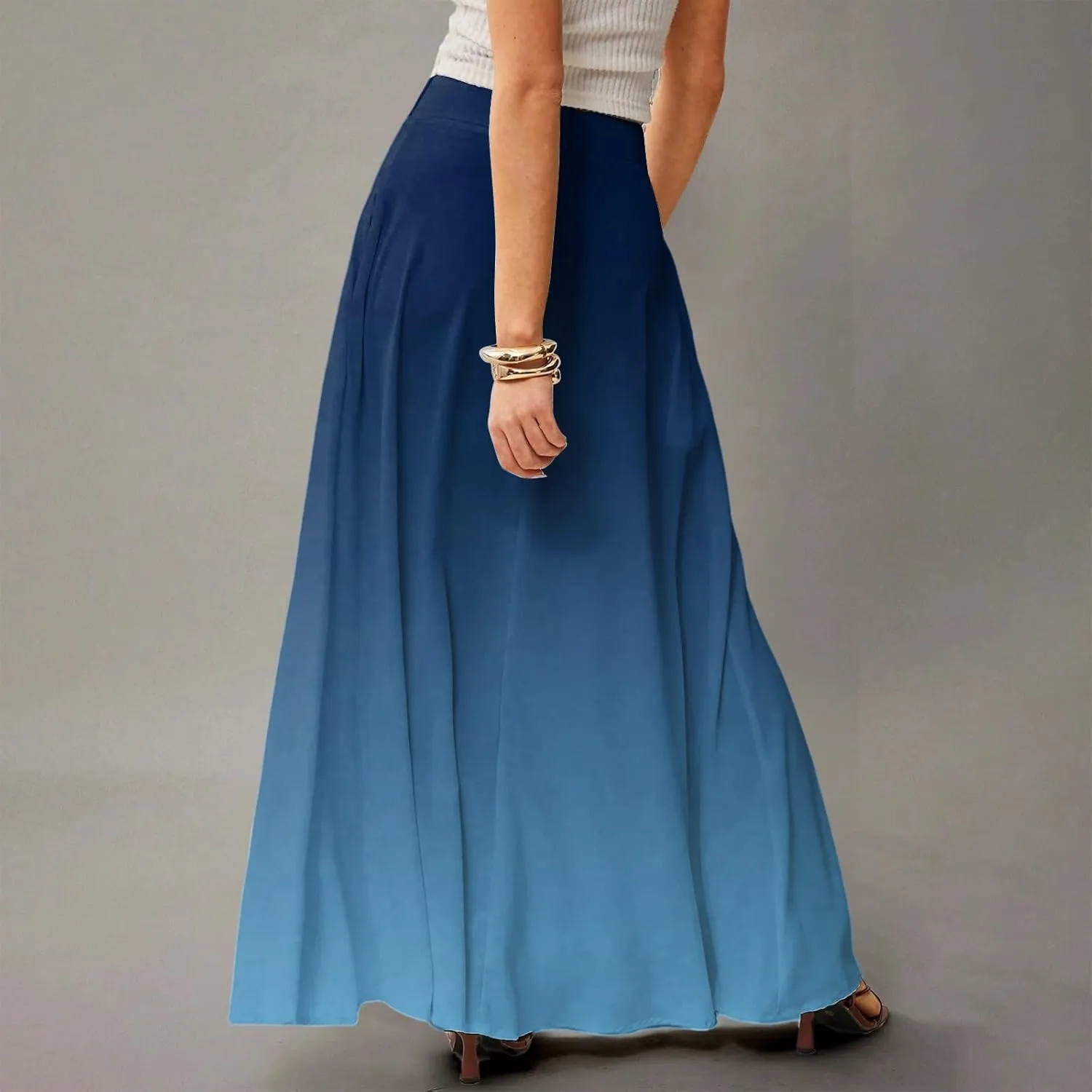 Maxi Floral Skirts for Women Trendy Summer Boho Long Flowy High Elastic Waist Skirts Skorts with Pockets A Line Skirt