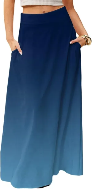 Maxi Floral Skirts for Women Trendy Summer Boho Long Flowy High Elastic Waist Skirts Skorts with Pockets A Line Skirt
