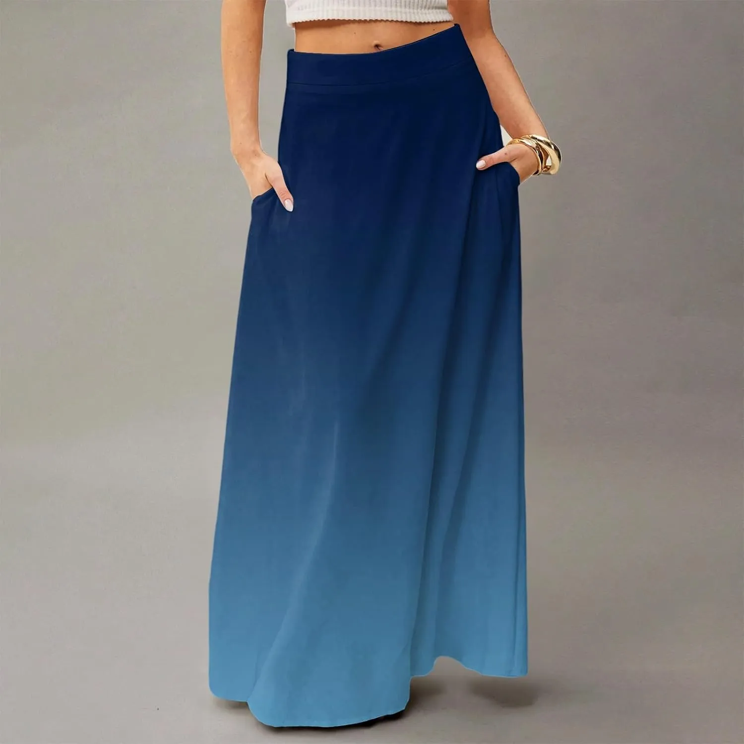Maxi Floral Skirts for Women Trendy Summer Boho Long Flowy High Elastic Waist Skirts Skorts with Pockets A Line Skirt