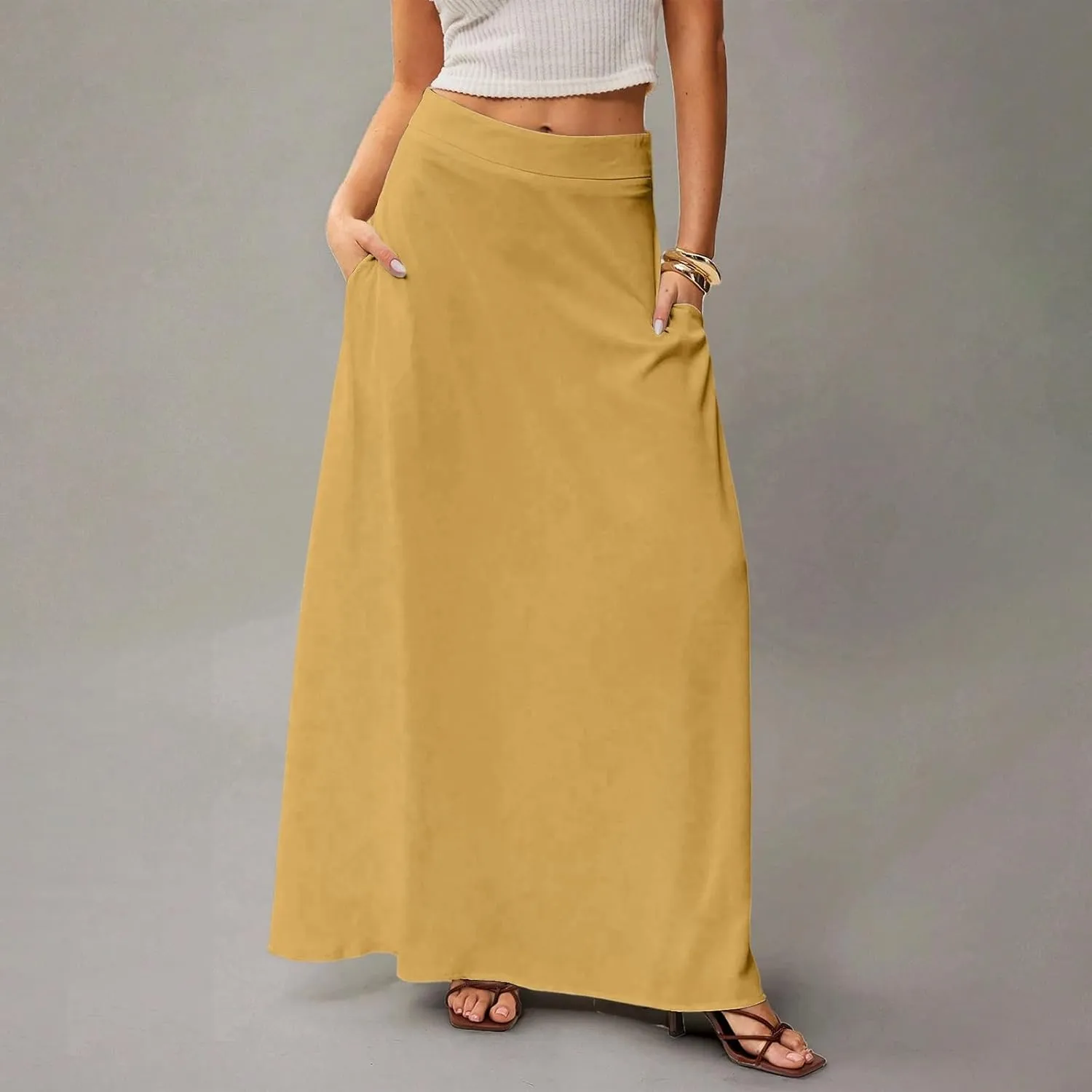 Maxi Floral Skirts for Women Trendy Summer Boho Long Flowy High Elastic Waist Skirts Skorts with Pockets A Line Skirt