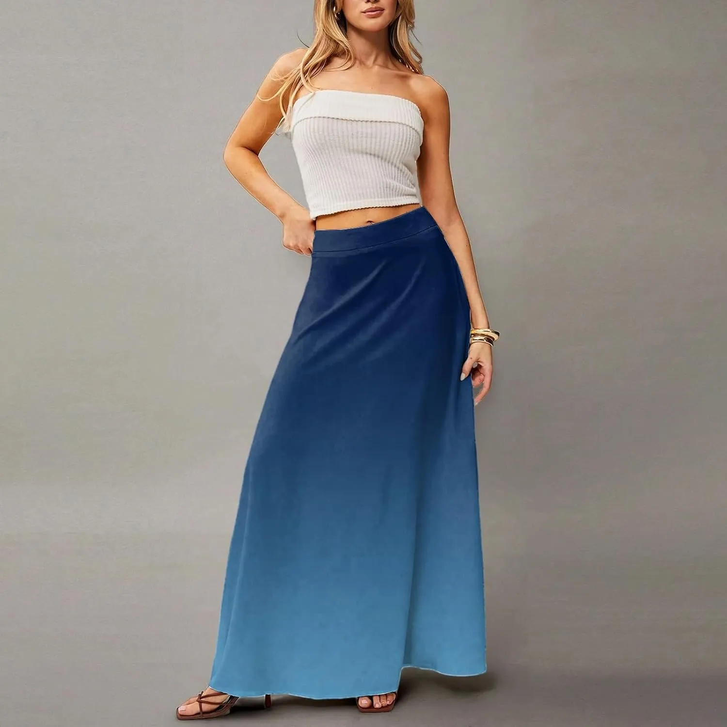 Maxi Floral Skirts for Women Trendy Summer Boho Long Flowy High Elastic Waist Skirts Skorts with Pockets A Line Skirt