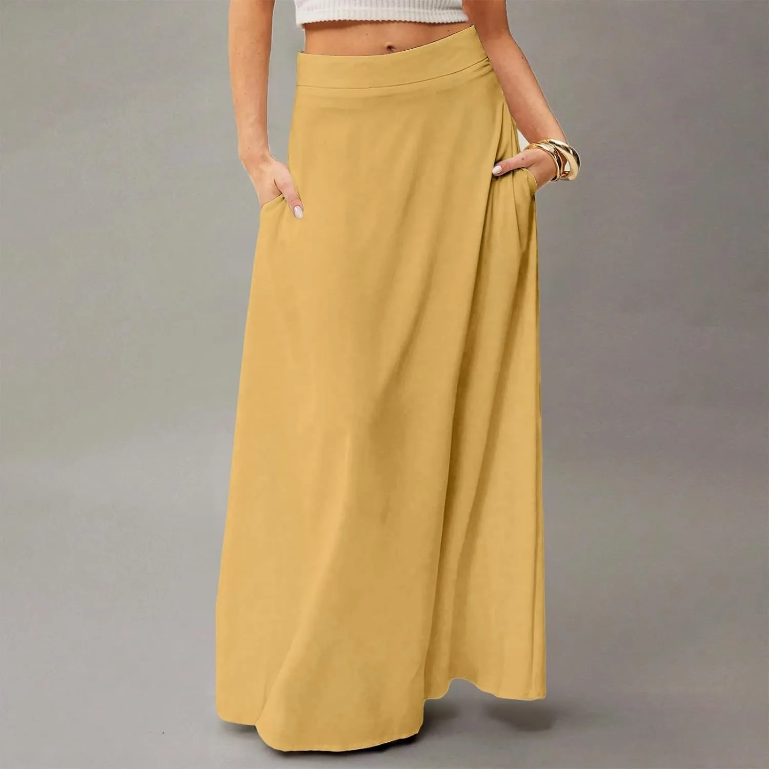 Maxi Floral Skirts for Women Trendy Summer Boho Long Flowy High Elastic Waist Skirts Skorts with Pockets A Line Skirt