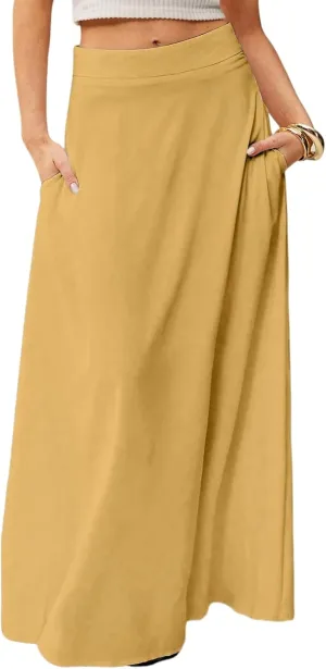 Maxi Floral Skirts for Women Trendy Summer Boho Long Flowy High Elastic Waist Skirts Skorts with Pockets A Line Skirt