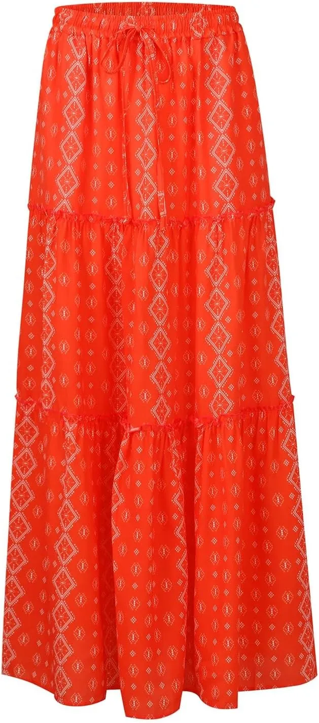 Maxi Skirt for Women 2025 Casual Summer Tiered High Waisted Skirts Pleated Aline Skirt Dressy Long Skirts with Pockets