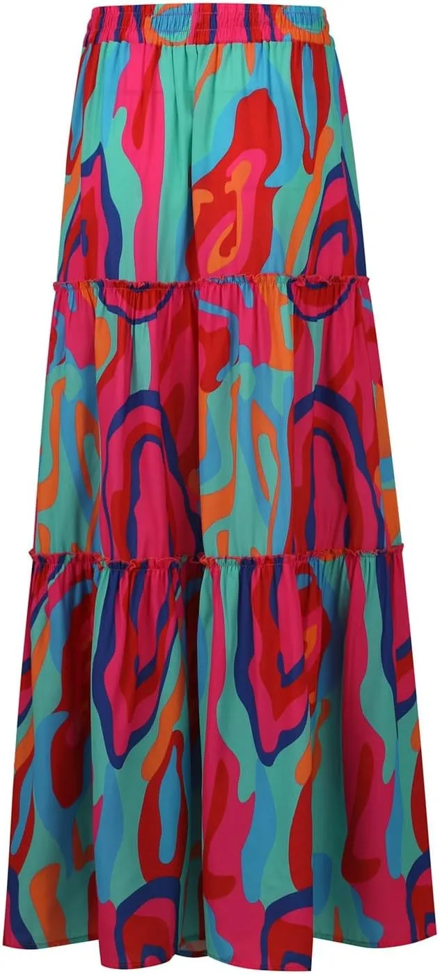 Maxi Skirt for Women 2025 Vacation Summer Tiered High Waisted Skirt Pleated Aline Work Flowy Long Skirts with Pockets