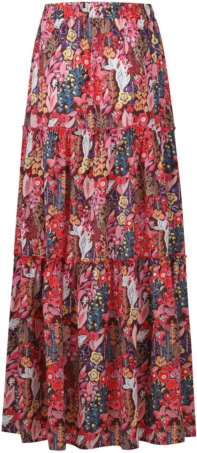Maxi Skirt for Women 2025 Vacation Summer Tiered High Waisted Skirt Pleated Aline Work Flowy Long Skirts with Pockets