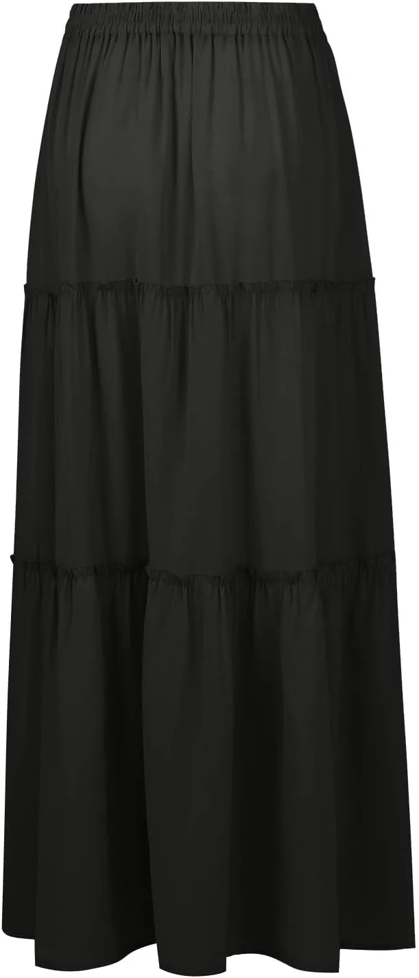 Maxi Skirt for Women 2025 Vacation Summer Tiered High Waisted Skirt Pleated Aline Work Flowy Long Skirts with Pockets