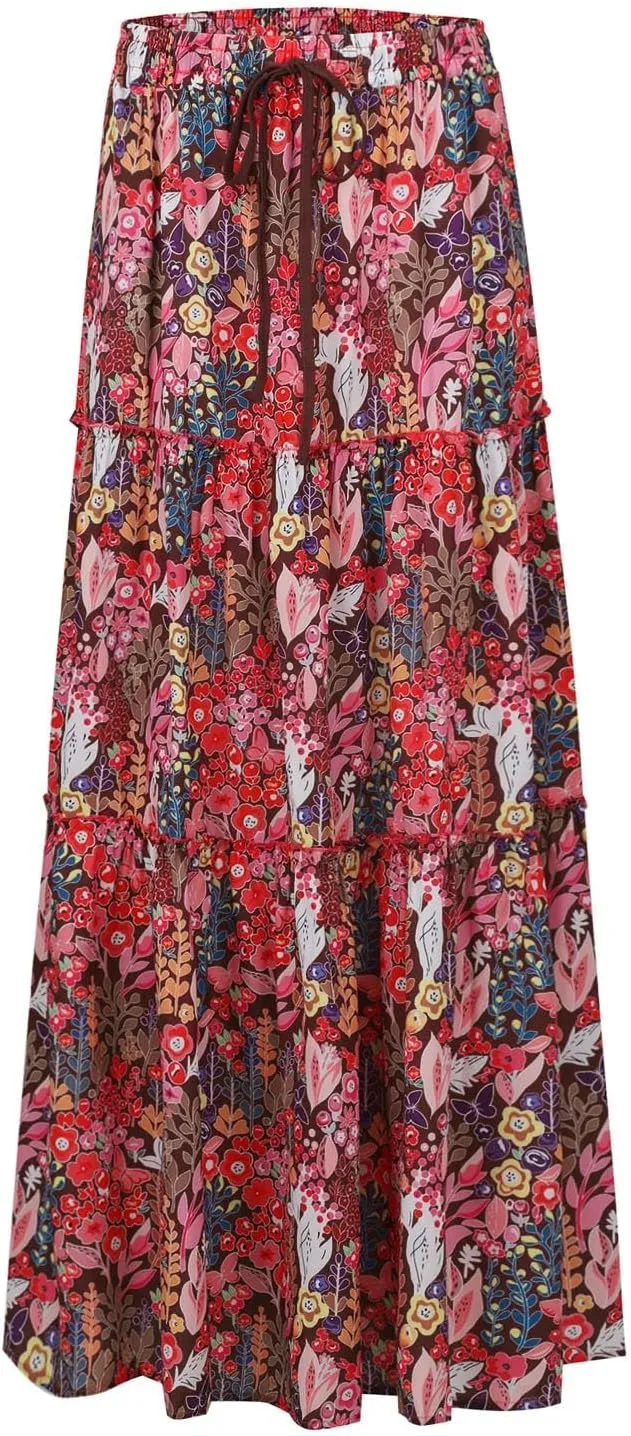 Maxi Skirt for Women 2025 Vacation Summer Tiered High Waisted Skirt Pleated Aline Work Flowy Long Skirts with Pockets