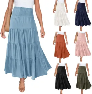 Maxi Skirts for Women 2025 Trendy Summer A Line Long Skirt Drawstring High Waisted Tiered Flowy Pleated Skirt with Pockets