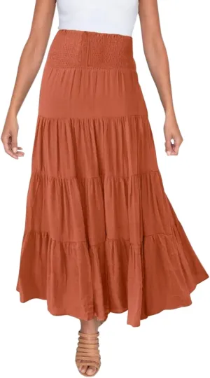 Maxi Skirts for Women 2025 Trendy Summer A Line Long Skirt Drawstring High Waisted Tiered Flowy Pleated Skirt with Pockets