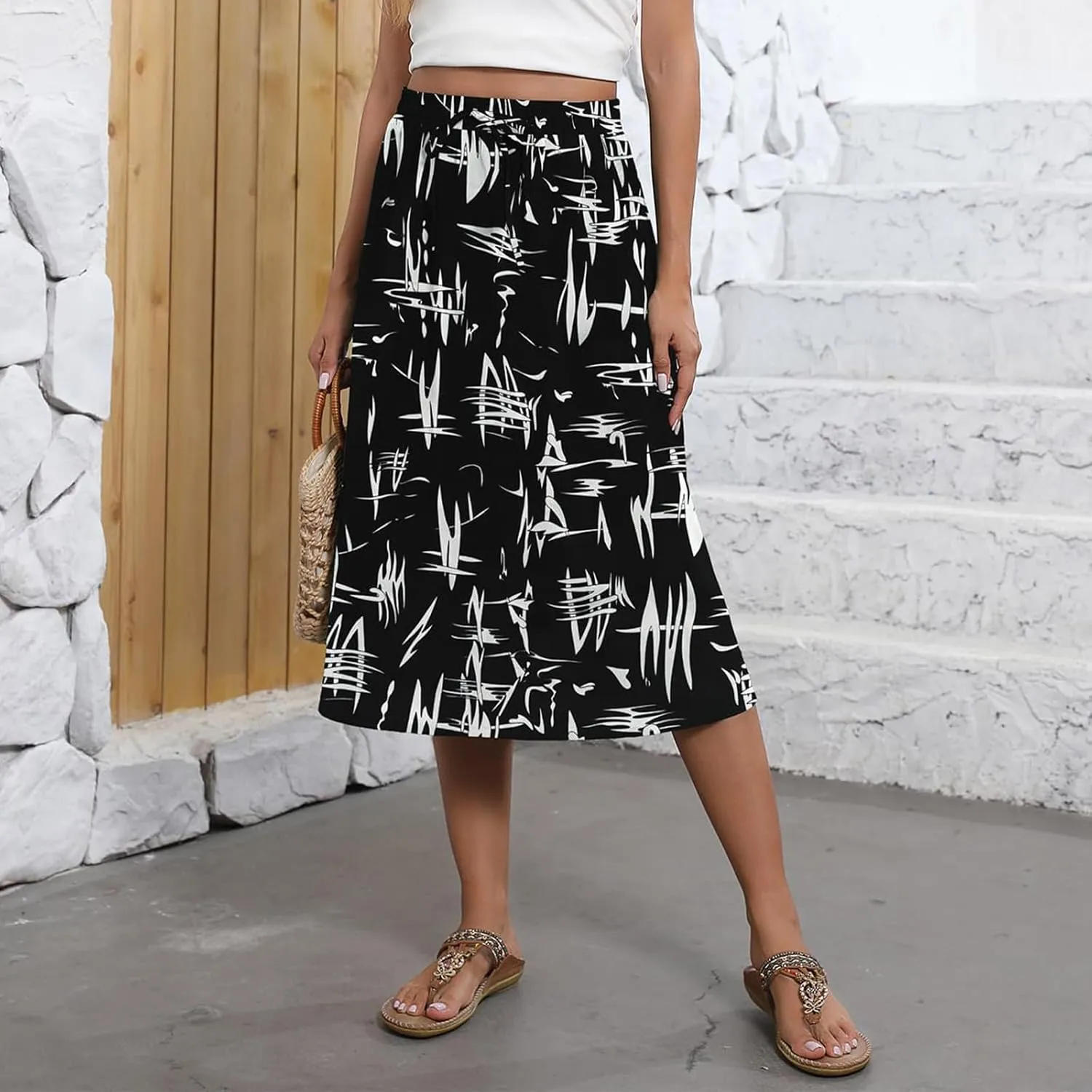 Maxi Skirts for Women Casual Summer Boho High Waisted Floral Skirt Loose Flowy Pleated A-Line Skirt