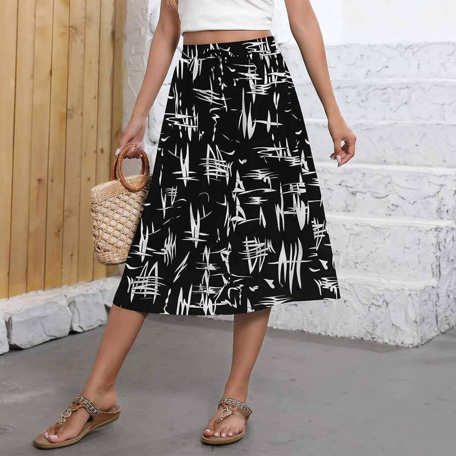 Maxi Skirts for Women Casual Summer Boho High Waisted Floral Skirt Loose Flowy Pleated A-Line Skirt