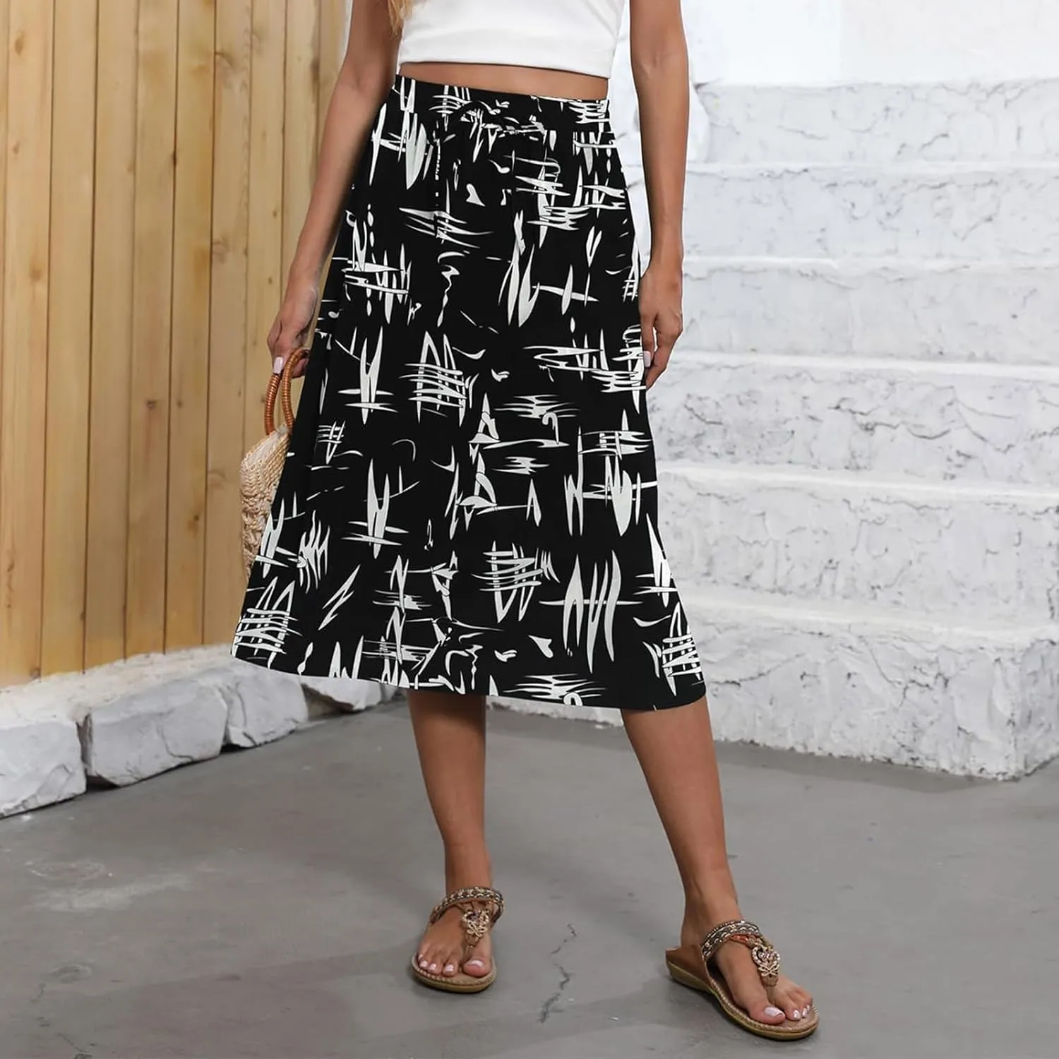 Maxi Skirts for Women Casual Summer Boho High Waisted Floral Skirt Loose Flowy Pleated A-Line Skirt