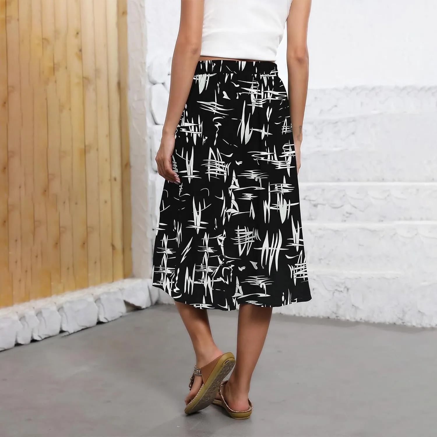 Maxi Skirts for Women Casual Summer Boho High Waisted Floral Skirt Loose Flowy Pleated A-Line Skirt